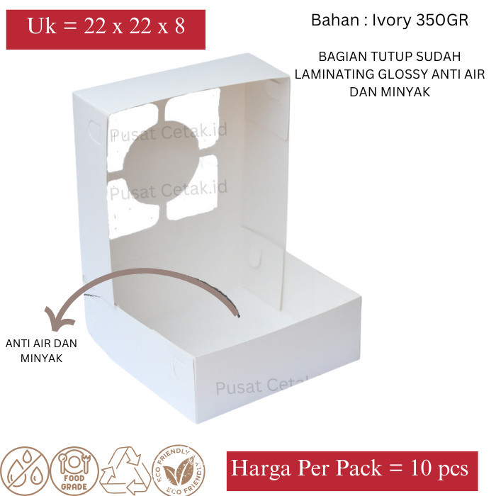 Kotak Kue Serbaguna, Dus Roti 22 x 22 x 8 Box Kue Full Laminating