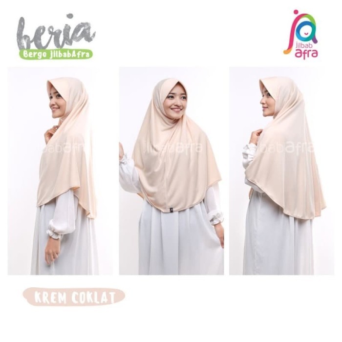 Jilbab Afra Beria Arfa Kerudung Hijab Kaos Bergo Krem Coklat