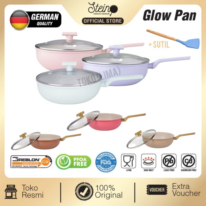 Panci Wok Steincookware GLOW PAN 26cm + Lid Tutup Kaca Anti Lengket Stein Cookware Wok Pan 26cm