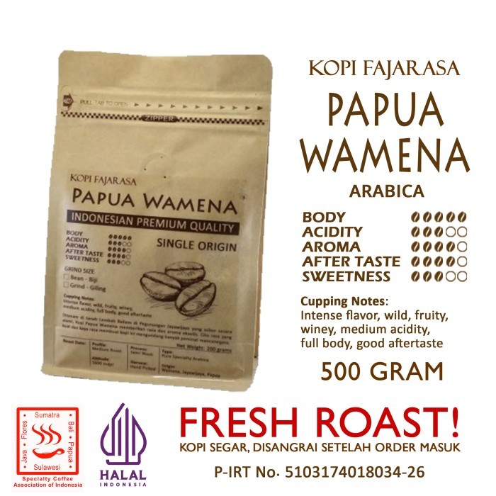 

Kopi Fajarasa Papua Wamena Biji Kopi Arabica 500 Gram