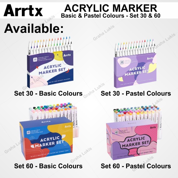 

ARRTX Acrylic Brush Marker Set 30 / Set 60 - Pastel / Basic AACM-05