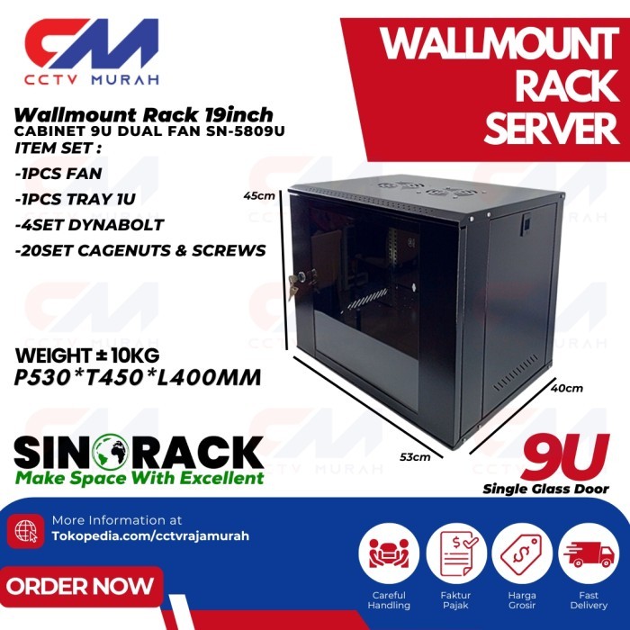 BEBAS ONGKIR - Wallmount Rack Server 9U, Rak Server Single Door 9U