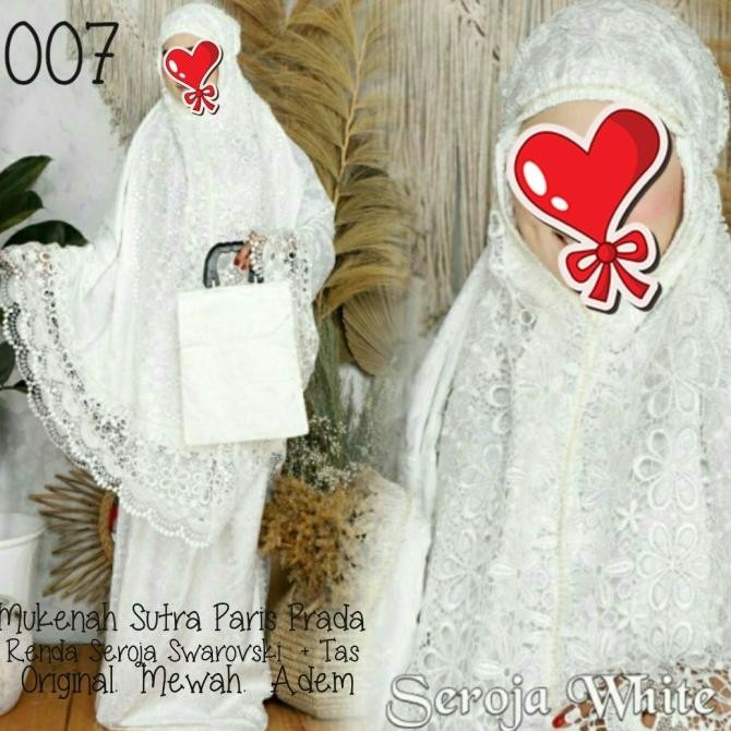 Mukenah renda seroja bordir Swarovski sutra paris(mewah)+tas cantik GTM