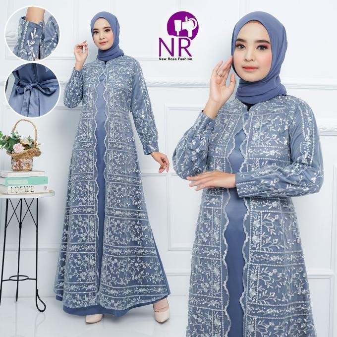 Ayudia Dress / Gamis Brukat Tile Mix Satin / Gamis Tile Rompi Pesta Terlaris