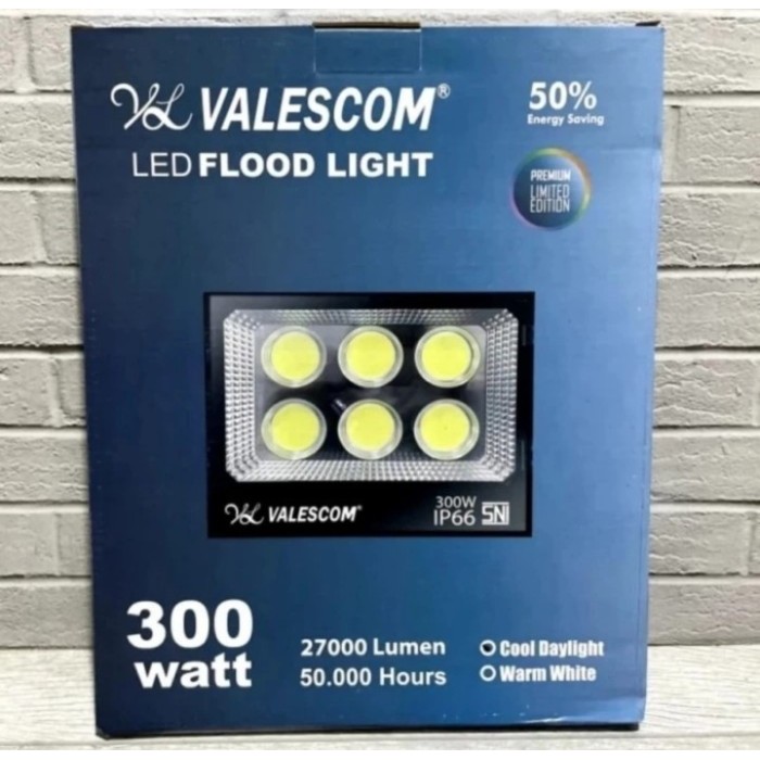 Lampu Sorot AC 300Watt Tembak IP66 Valescom LED Flood Light Cool Putih
