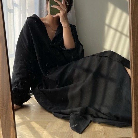 Sale Korean Oversized Linen Long Shirt Dress Dsk46