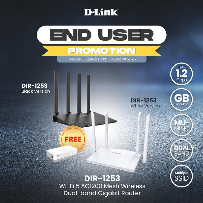 Promo Dlink Dir-1253 Ac1200 Mu-Mimo Mesh Wireless Gigabit Router