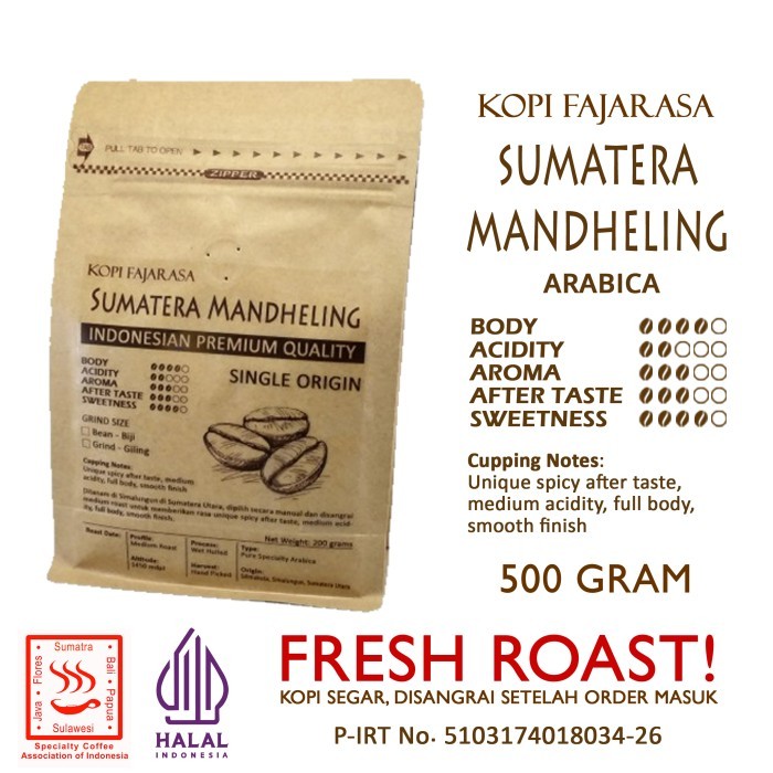 

Kopi Fajarasa Sumatera Mandheling Biji Kopi Arabica 500 Gram