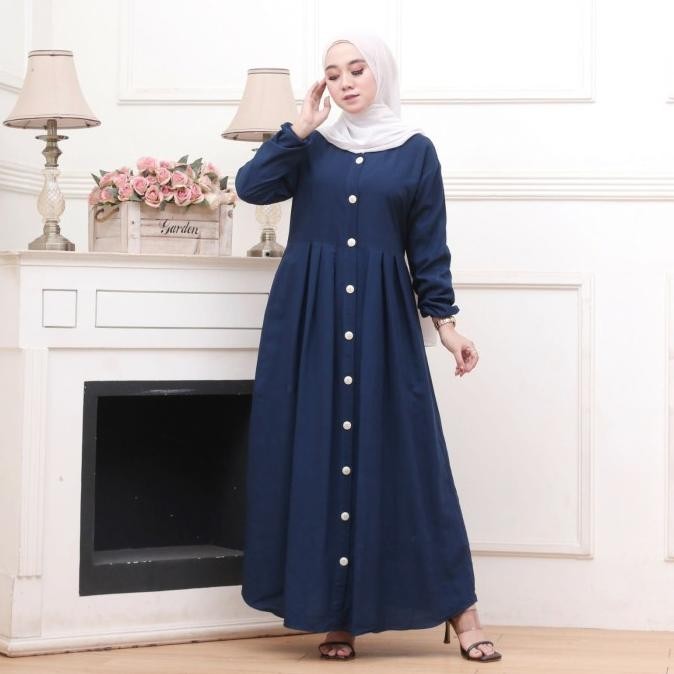 Baju Gamis Wanita Gamis Rayon Polos Busui Full Kancing Depan XL New