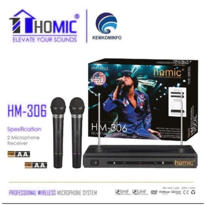 Microphone Double Wireless Homic HM 306 Karaoke Original
