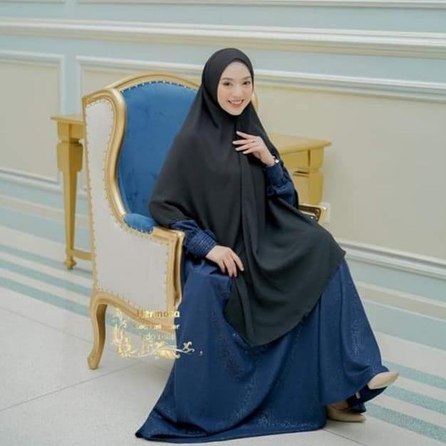 gamis syari navy-gamis wanita motif flower navy syari premium-gamis Terbaru
