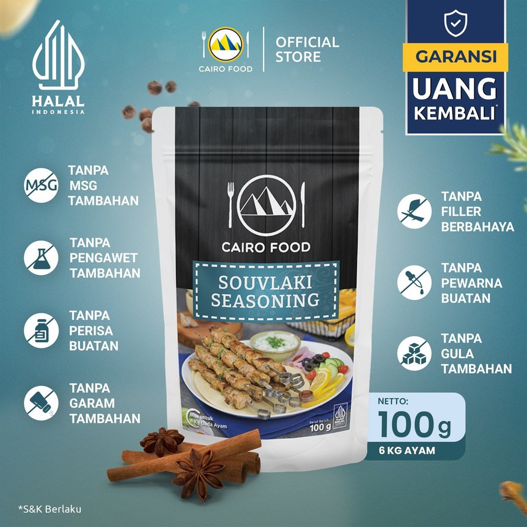

Bumbu Souvlaki Sehat – Tanpa MSG, 100% Rempah Murni | Cairo Food - 100 gram
