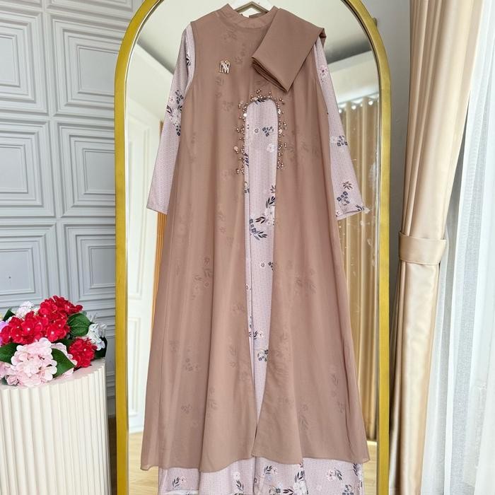New NNfashion ~ RANIA DRESS SET HIJAB Gamis Lebaran Wanita Muslimah Syar Syari Formal Casual Ibu Sim