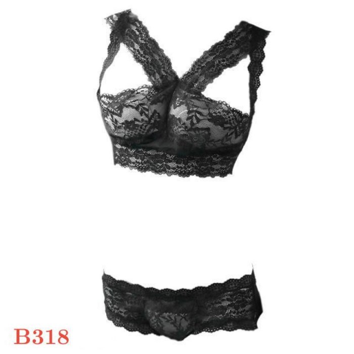 B318 Bra Set Sexy Bikini Bralette Hitam Transparan Cd Open Butt Hot