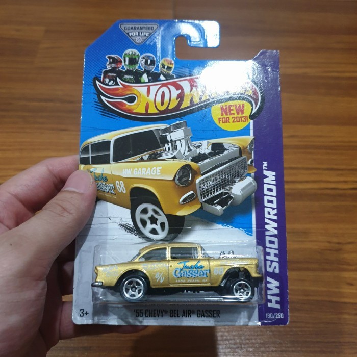 HOTWHEELS 55 CHEVY BEL AIR GASSER EMAS GOLD AKTA US CARD