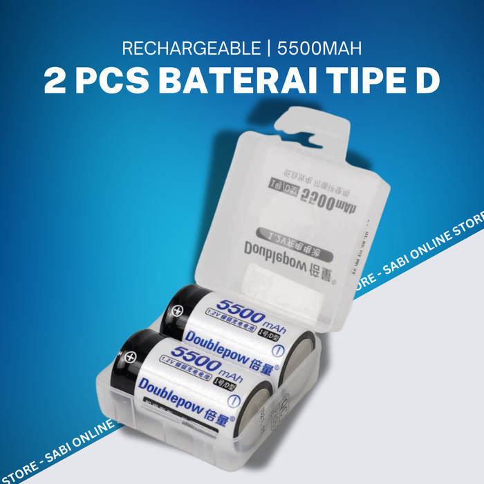 DOUBLEPOW BATERAI CAS D RECHARGEABLE 1.2V 5500MAH 2 PCS