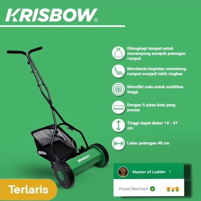 Mesin Potong Rumput Dorong Manual 15 inch,Hand Push Reel Mower Krisbow