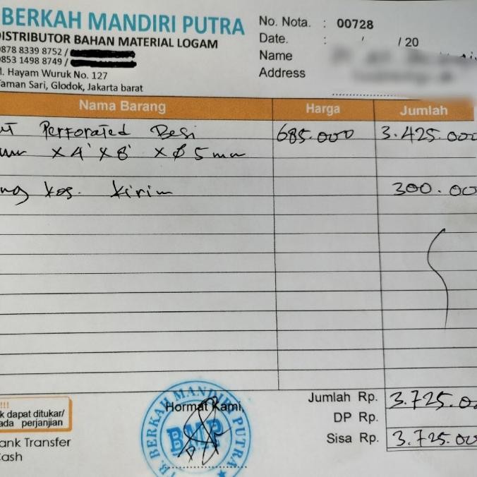 pesanan kusus plat lubang besi 1mm lubang 5mm