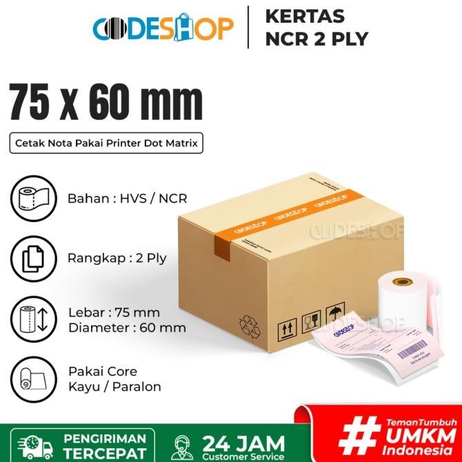 

1 Dus Codeshop Kertas Kasir NCR 2 Ply 75 x 60 mm Cetak Struk Swalayan