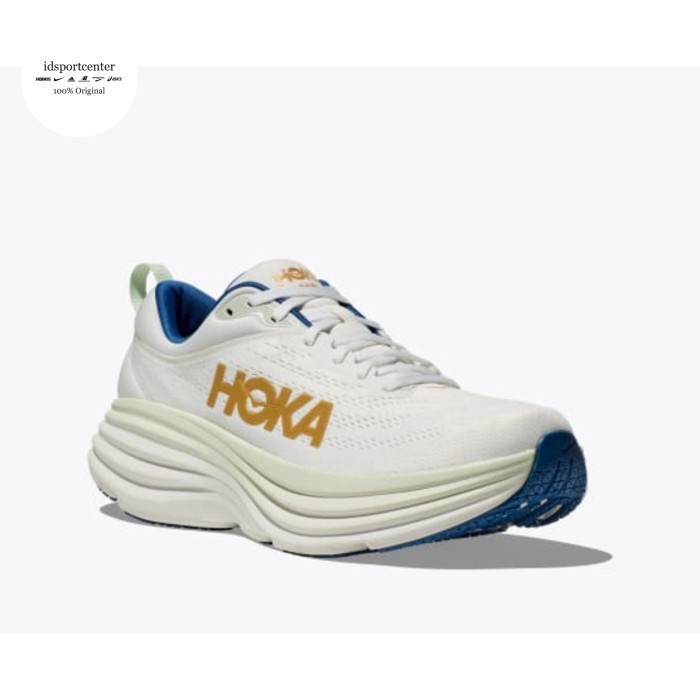 Hoka Bondi 8 Mens Road Running Shoes - Frost / Gold Terlaris