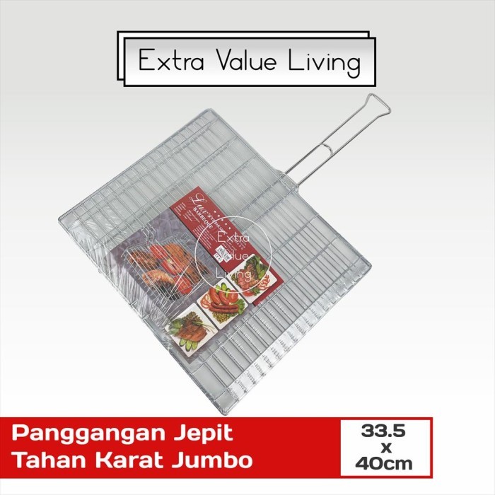 Pemanggang Panggangan Jepit Jumbo Anti Karat Pemanggang Ayam Ikan BBQ Stainless anti lengket awet