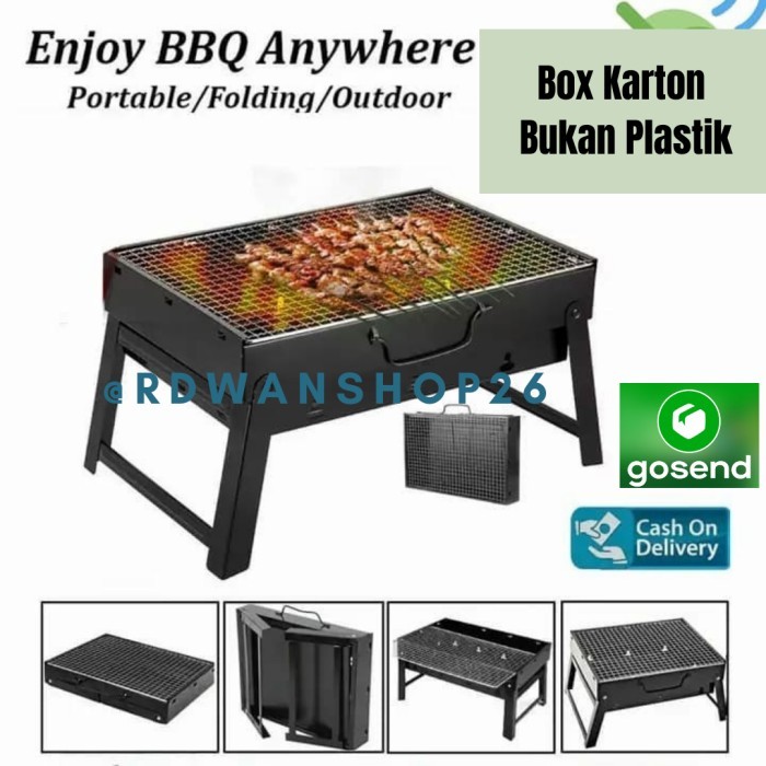 Pemanggang panggangan bbq arang portable outdoor camping lipat pemanggang sate anti lengket anti pan
