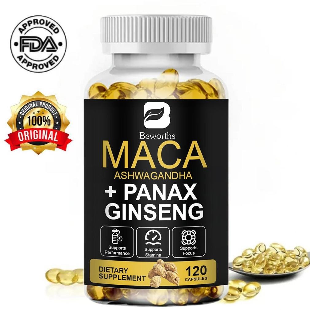 BEWORTHS Maca Root Capsules with Ashwagandha Root & Korean Panax Ginseng for Natural Energy Booster 