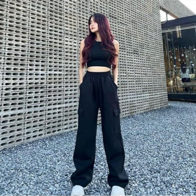 Sale Celana Panjang Olahraga Wanita Cargo Pants Training Senam Gym Jogging