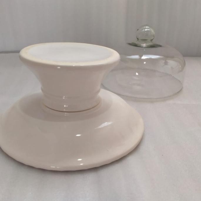 Sale Ceramic Cake Stand With Glass Cover Tempat Kue Tutup Kaca Besar