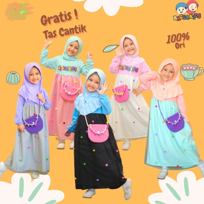 HV470 Raggakids gamis tile anak dress Tutu Anak gratis tas 2-9 tahun rg55 CUCI GUDANG