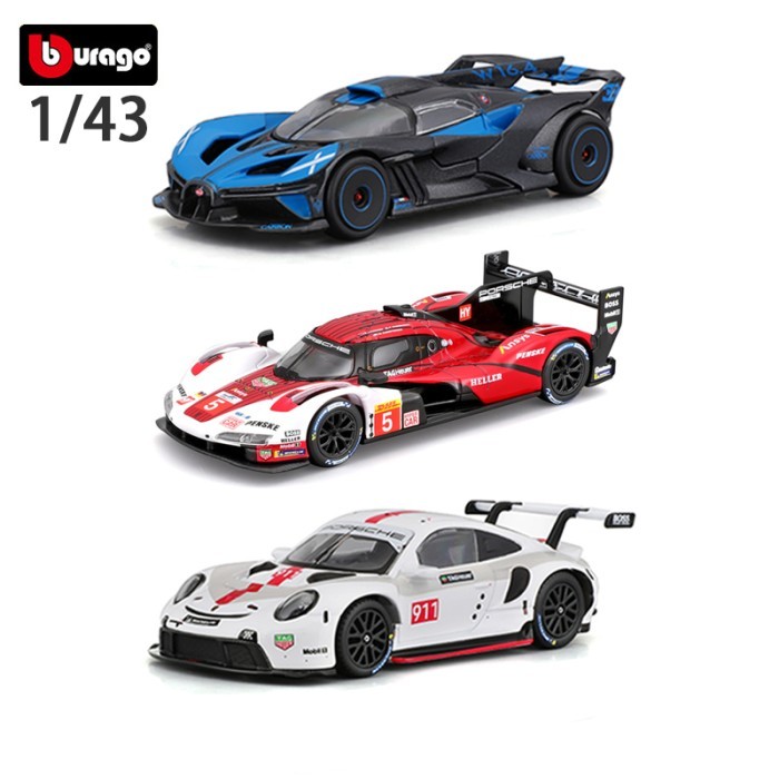 Bburago 1:43 Porsche 963 911 RSR Bugatti Bolide 2020 Chevrolet Corvette C8.R Diecast Car Model Toys
