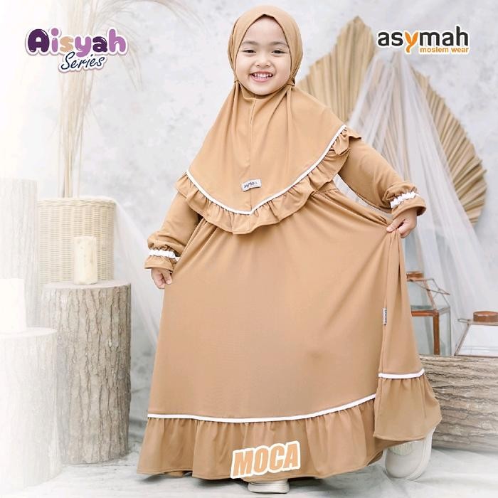 Terbaru  Dress Anak Muslim Perempuan Aisyah Series Cantik Set Kerudung Warna Mocca By Asymah