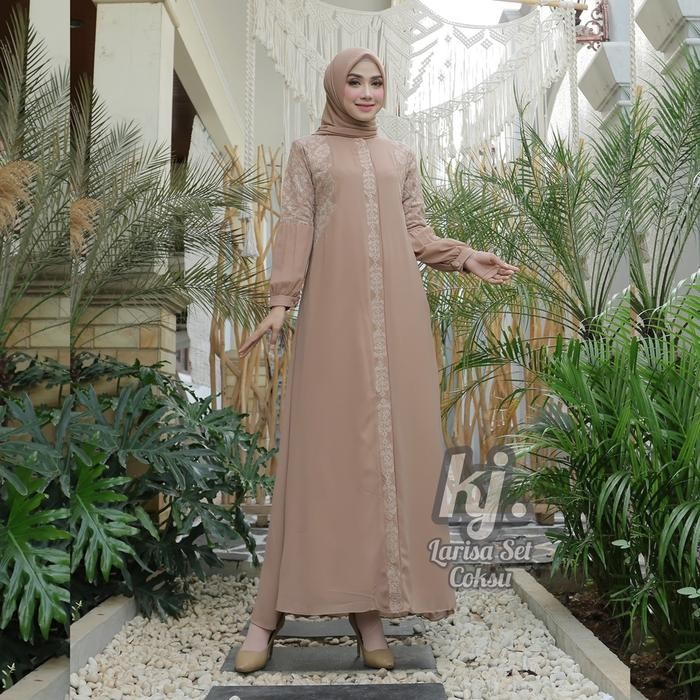Khadijah Mode - Larissa Pakaian Wanita Gamis Kondangan Pesta Dress Bahan Ceruti Baby Doll Set Free