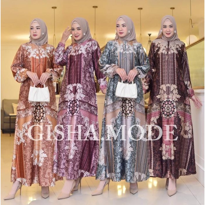 Gamis Nushaiba Gamis Silk Premium Lengan Balon Gamis Motif Dress Muslim