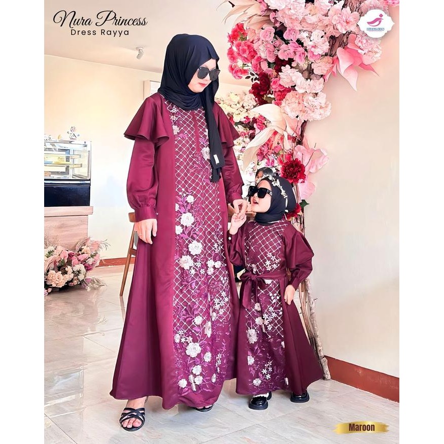 Zalira Kids - Gamis Couple Lebaran 2025 Dress Nura Baju Gamis Couple Ibu Dan Anak Perempuan / Couple