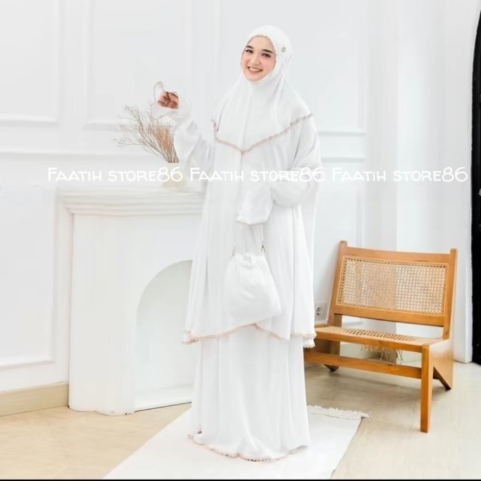 Terbaru Mukena Umroh Rayon Twill Stelan Berlengan Renda Cantik Mukenah Jumbo Bersaku Termurah
