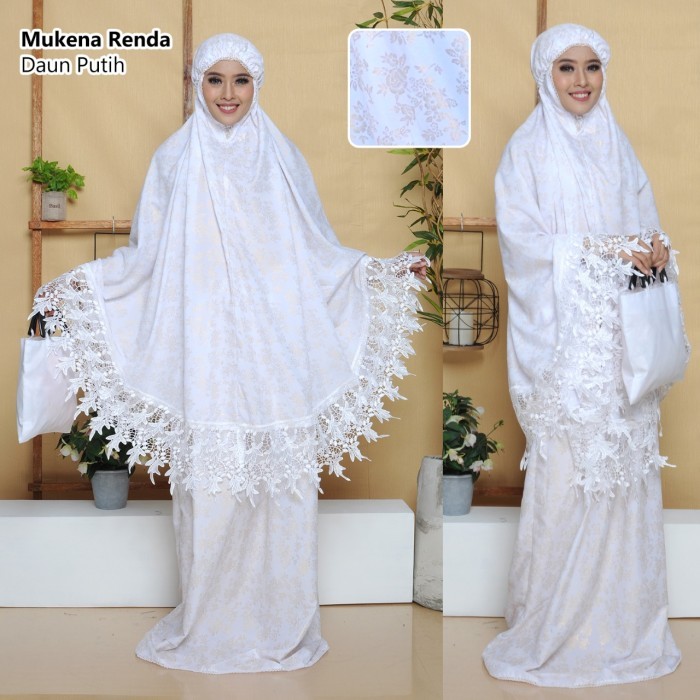 Ready Mukena Putih Cantik Murah Renda Daun Elegant Dan Mewah Original