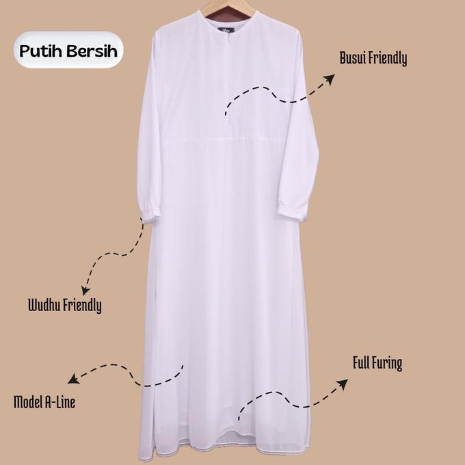Adha White Syar'I Set Khimar/ Gamis Ceruty Babydoll Putih Haji Umrah Terlaris