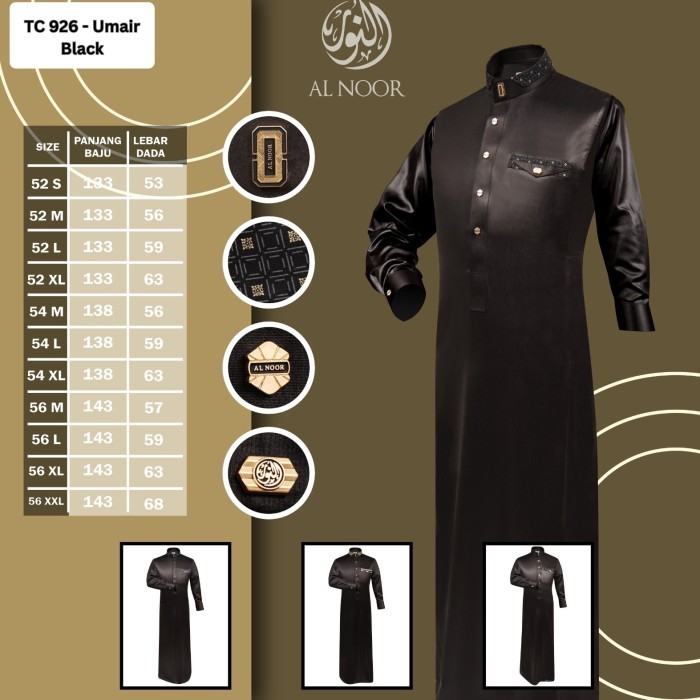 Jubah Hitam Alnoor Poliester / Gamis Hitam Alnoor Manset / Jubah Alnoor Lengan Panjang /Jubah Alnoor