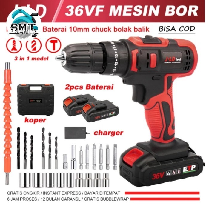 JLD 36VF Mesin Bor Baterai Bor Cas 2 Baterai JLD 36VF Bor Cordless
