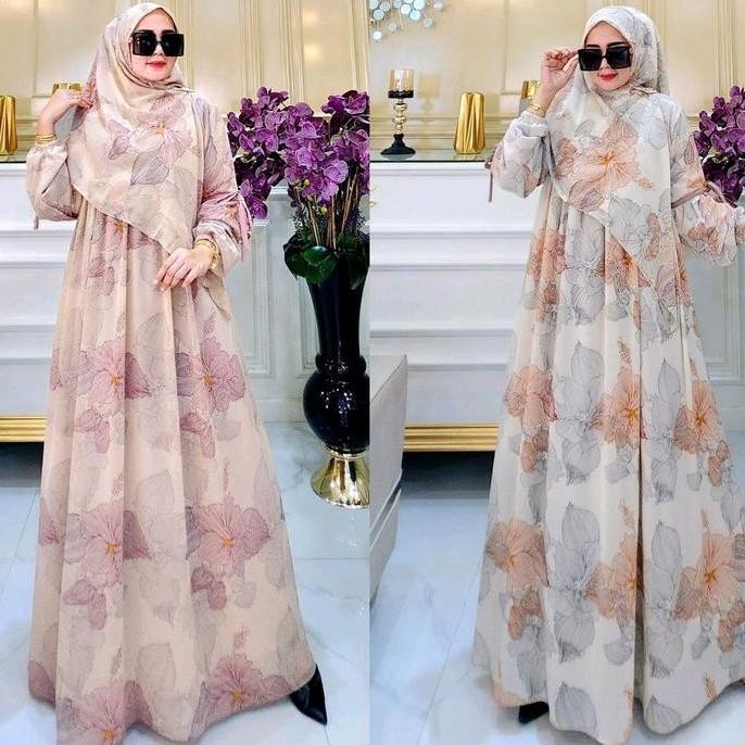 AYDEEN SET SEGI EMPAT JUMBO HIJAB MOTIF PHASMINA GAMIS MOTIF BUNGA SET BABYDOLL CERUTI MOTIF SET SCA
