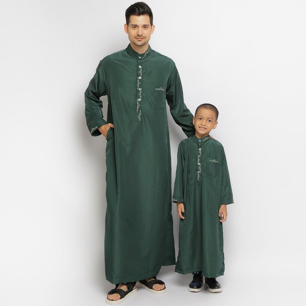 HK Gamis Pria Dewasa dan anak laki laki Jubah Muslim Warna Hijau botol GP 08 Emerald By. Busana Araf