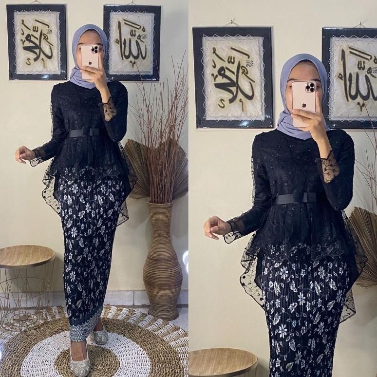 CR - Setelan Kebaya Aurora Tile / Setelan Kebaya Aurora Tille Qiana / Set Kebaya Wisuda / Set Kebaya