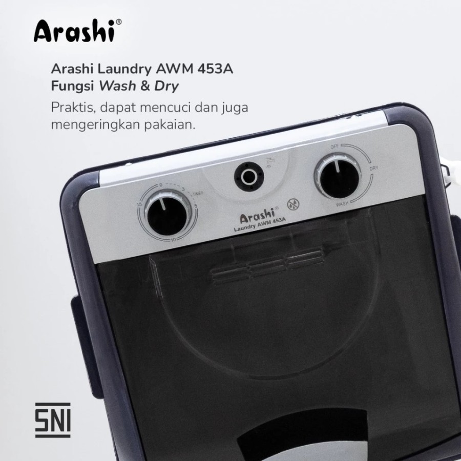 Arashi Mesin Cuci Portable AWM 453 A 453A 4,5 kg Mesin Cuci dan Pengering