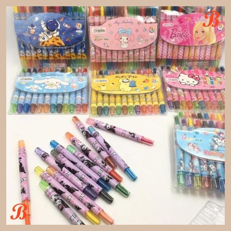 

| KK | ( OTH1015 / OTH016 ) ( 1 PACK ISI 12 ) ALAT TULIS CRAYON PENSIL WARNA - SANRIO MELODY KUROMI CINNAMOROLL - PURPLE UNGU PINK MERAH MUDA BLUE BIRU