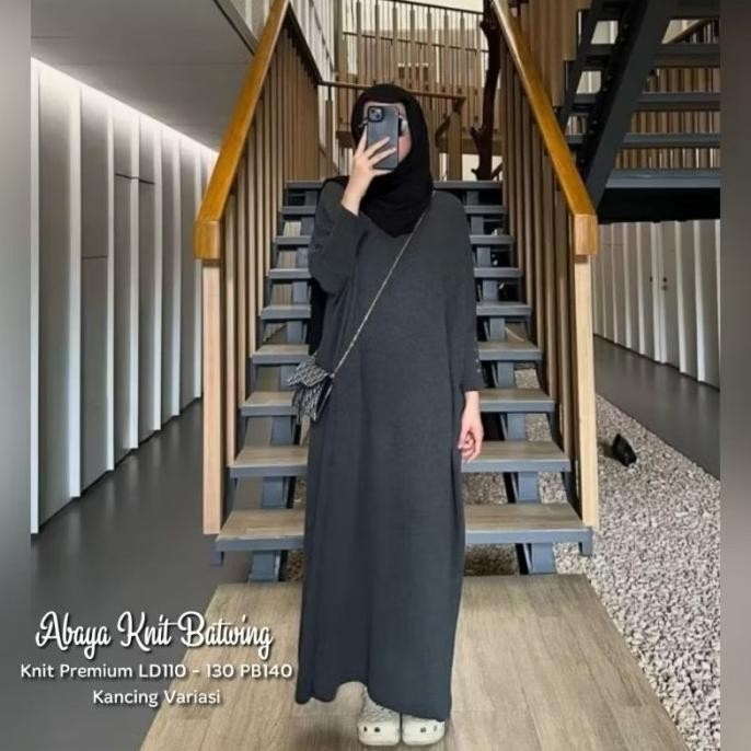 Terbaru, Abaya Knit Premium Jumbo Ld 130 Gamis Rajut  Kasual Harian Bw9300 Abaya Knit Batwing