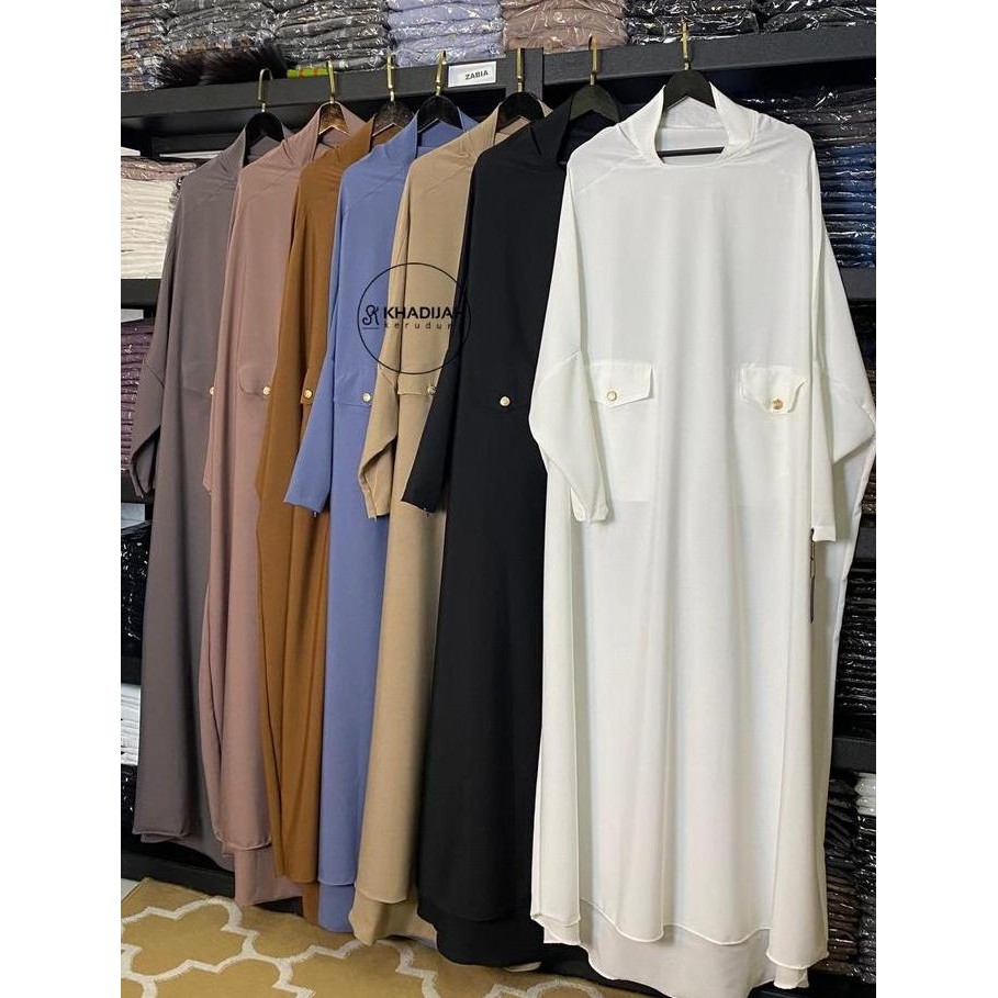 Hot Sale, Abaya Dress Gamis Model Khimar Overhead Jawda Bahan Rosecrepe By Khadijah Kerudung