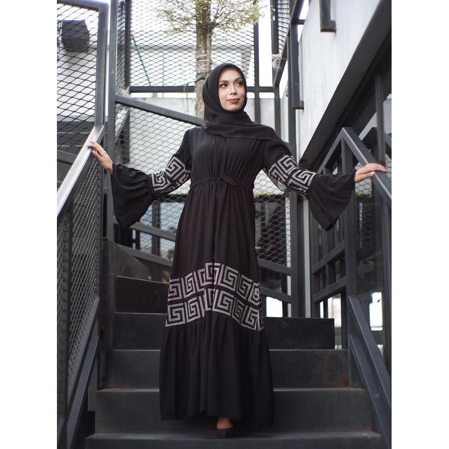 Super Sale, Galeri Lyla Abaya Hitam Gamis Saudi Jetblack Premium Bordir Mewah Elegant - Arzeti