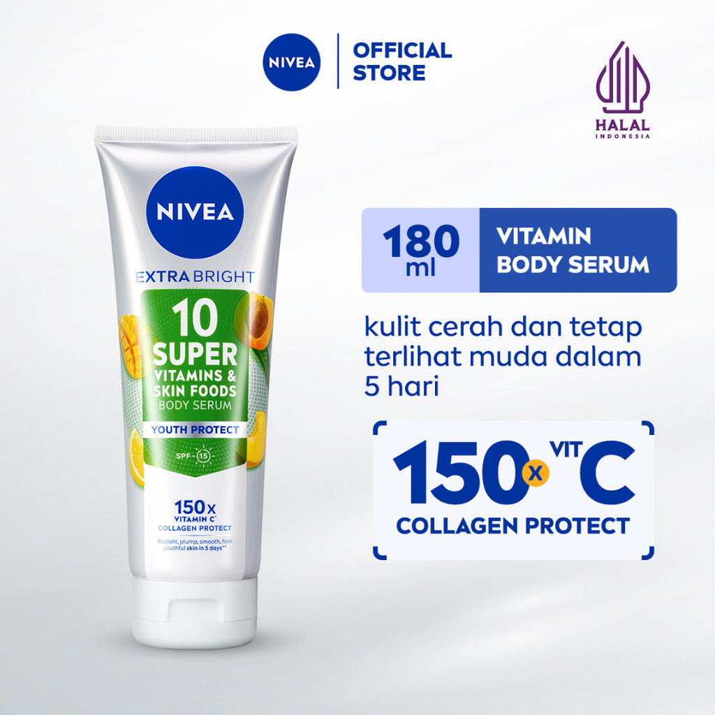 NIVEA Body Serum Extra Bright 10 Super Vitamins Youth Protect SPF15 180ml - Hand body serum lotion m