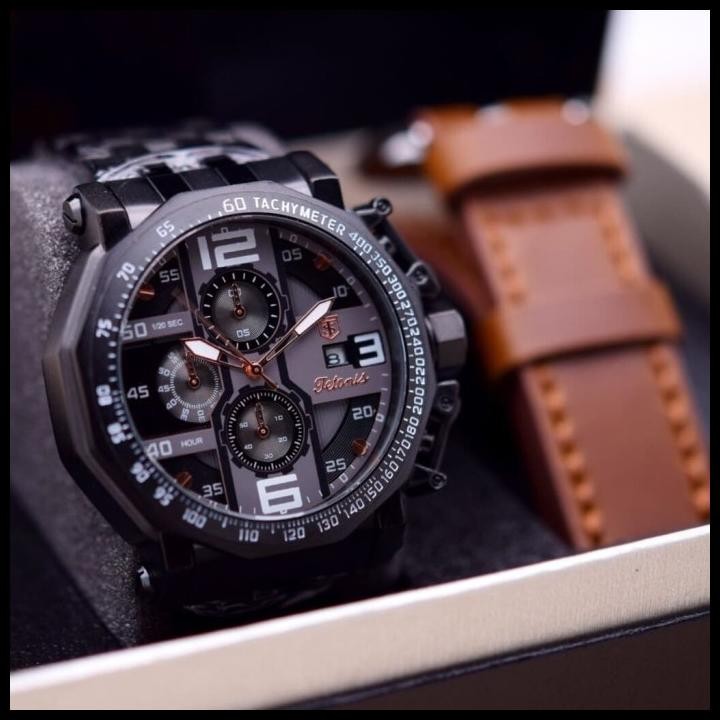 Terlaris Jam Tangan Pria Tetonis Rantai 6012 Original Bonus Kulit Good Quality